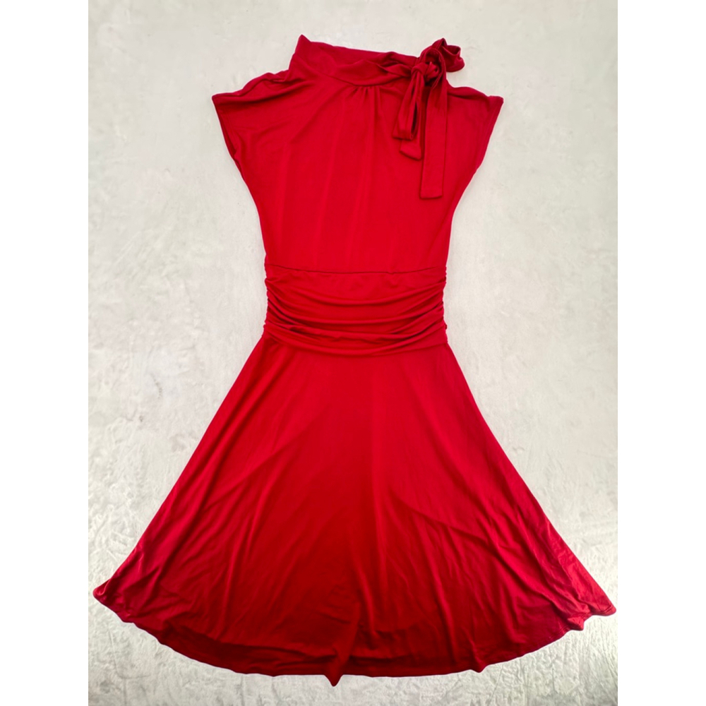 Retrolicious Red Swing Dress Mod Style A Line Bow Neck Tie Cherry Girl Coquette